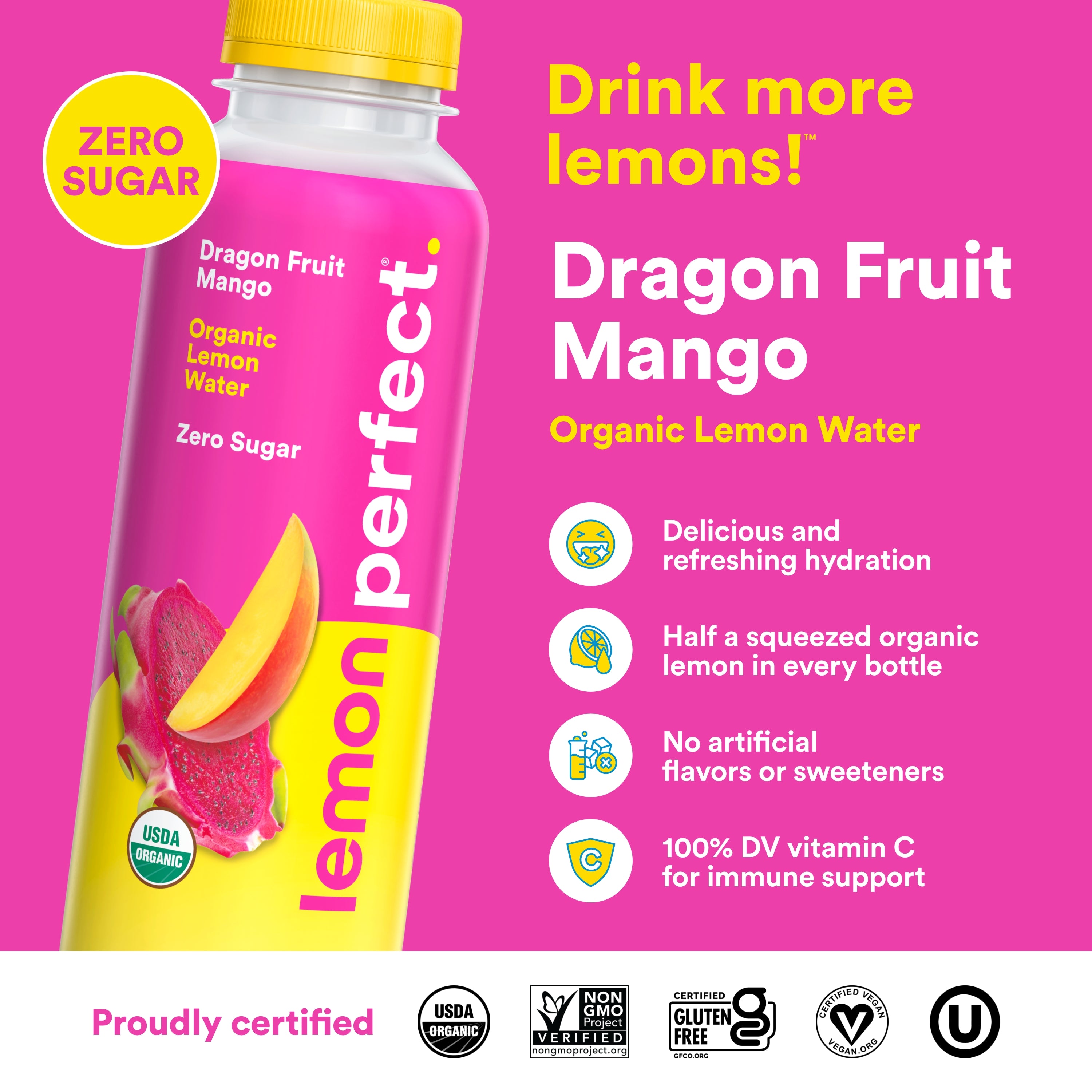 Lemon Perfect Dragon Fruit Zero Sugar Organic Lemon Water
