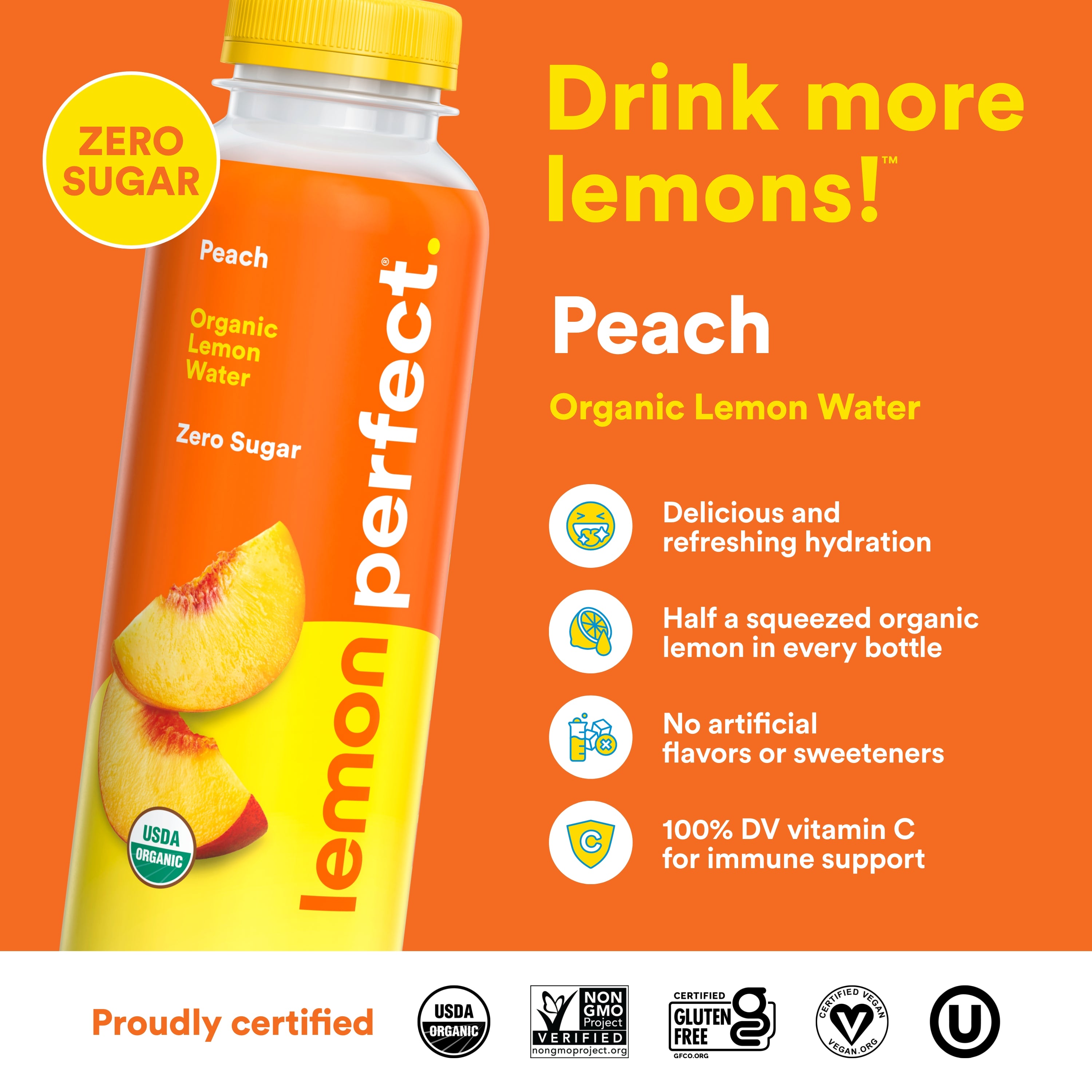 Lemon Perfect Peach Zero Sugar Organic Lemon Water